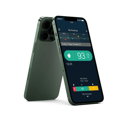 Smartphone screen showing CONTOUR DIABETES app in use